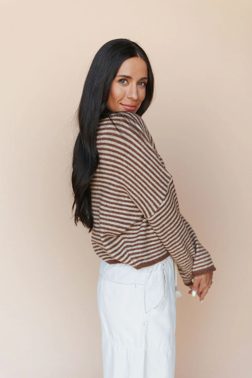 Piper Cardigan in Cocoa Pinstripe