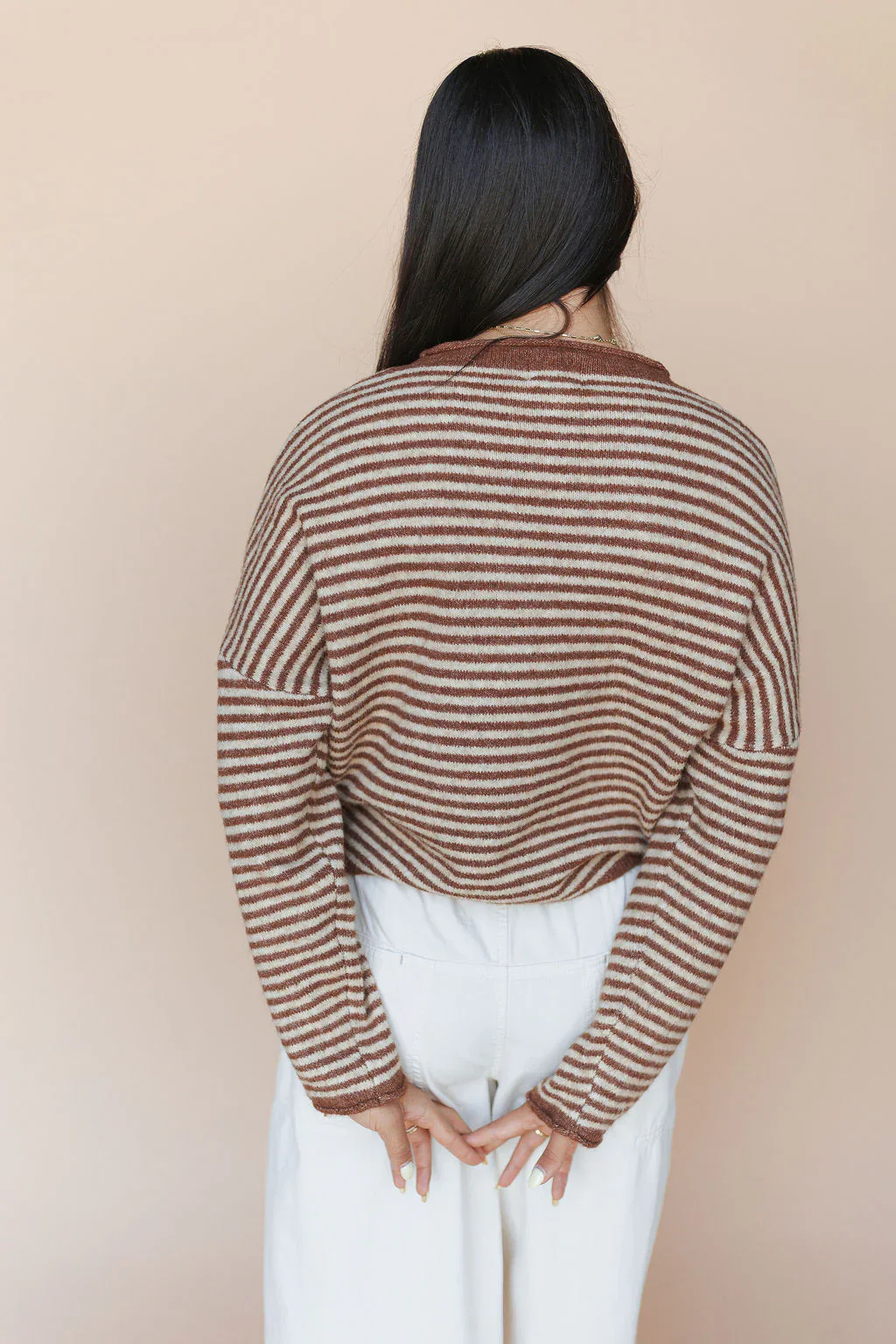 Piper Cardigan in Cocoa Pinstripe