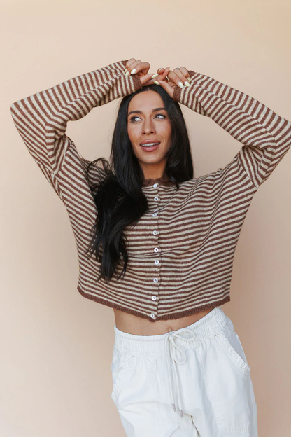 Piper Cardigan in Cocoa Pinstripe